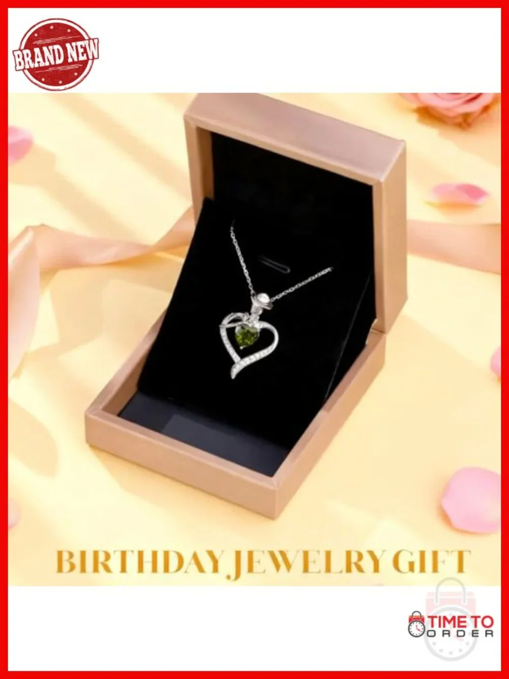 Sterling Silver White Gold Plated Heart Birthstone Pendant Necklace